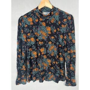 Modcloth Size Large Viscose Turtle Neck Long Sleeve Floral